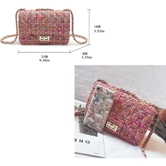 Crossbody Shoulder Bag Women Tweed PU Leather Small Purse Evening Satchel - Picture 2 of 6